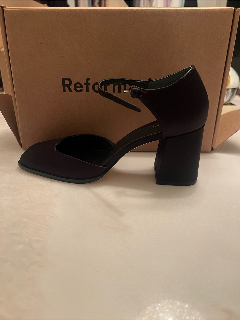 Reformation Black Ankle-Strap Block Heel